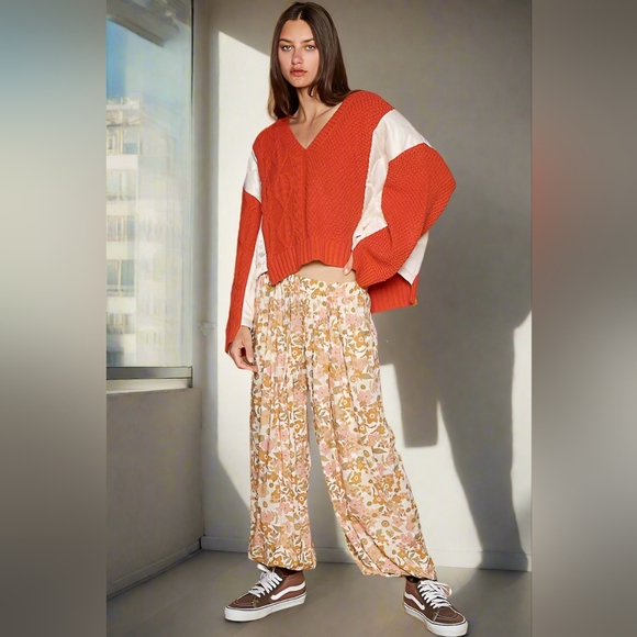 POL Quilted Waffle Cable Knit Patchwork High-low Top Long Sleeve Crop Sweater - Picture 11 of 15